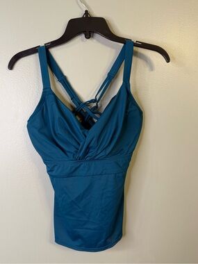 Title Nine 32DDD Teal Tankini Top Underwire Strappy Back Swim Top Bra Sized